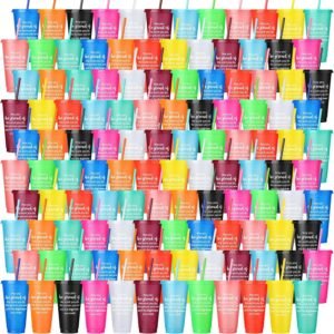 24 oz “Thank You” Tumblers with Lids & Straws (120-Pack, Multicolor)