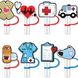 8Pcs Medical Straw Cover for Tumbler Cap, Nurse Silicone Straw Topper, 10mm Drinking Straw Tip Covers for Accessories (Medical)