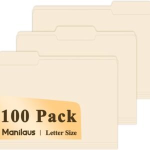 Manila Folders 8.5 x 11 | 1/3 Cut File Folders Letter Size | Manilla File Folders 8.5 x 11 Pack of 100 | Paper Folders for Documents, Business, School, Classroom and Office Supplies.