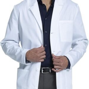 Cherokee Long Lab Coat for Men with Front Button Closure, 3 Pockets & Center back length 38" CK412