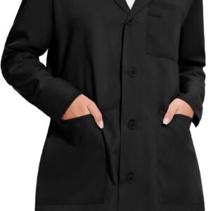 FABRACK Women's Professional Lab Coat 4-Button Long Sleeve Medical Coat with 3 Pockets