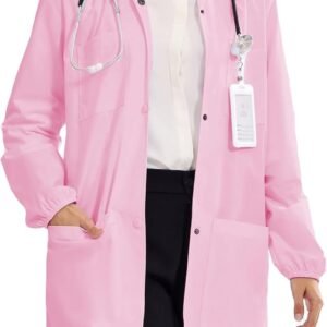 Women's Lab Coats Snap Closure 4 Pockets Elastic Cuffs Professional Medicas Long Sleeve Labcoats Scientist College