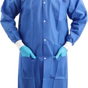 JMU 10-50 Pack Disposable Lab Coats for Adult, SMS Medical Lab Jacket Knee Length with Knit Cuff & Collar, 3 Pockets