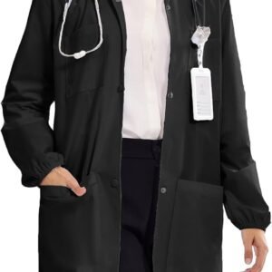 Women's Lab Coats Snap Closure 4 Pockets Elastic Cuffs Professional Medicas Long Sleeve Labcoats Scientist College