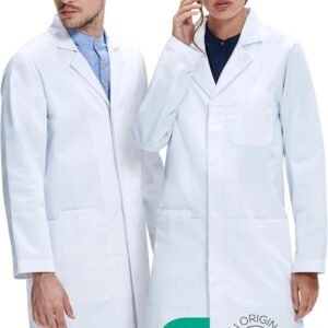 Dr. James Premium Unisex Lab Coat for Men & Women, Phone & Tablet Pockets, Classic Fit, Concealed Snap Closing, 39" Length