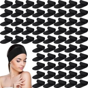 Tigeen 80 Pcs Spa Headband Bulk Adjustable Facial Headbands for Women Skincare Makeup Shower Hair Wraps for Washing Face(Black)